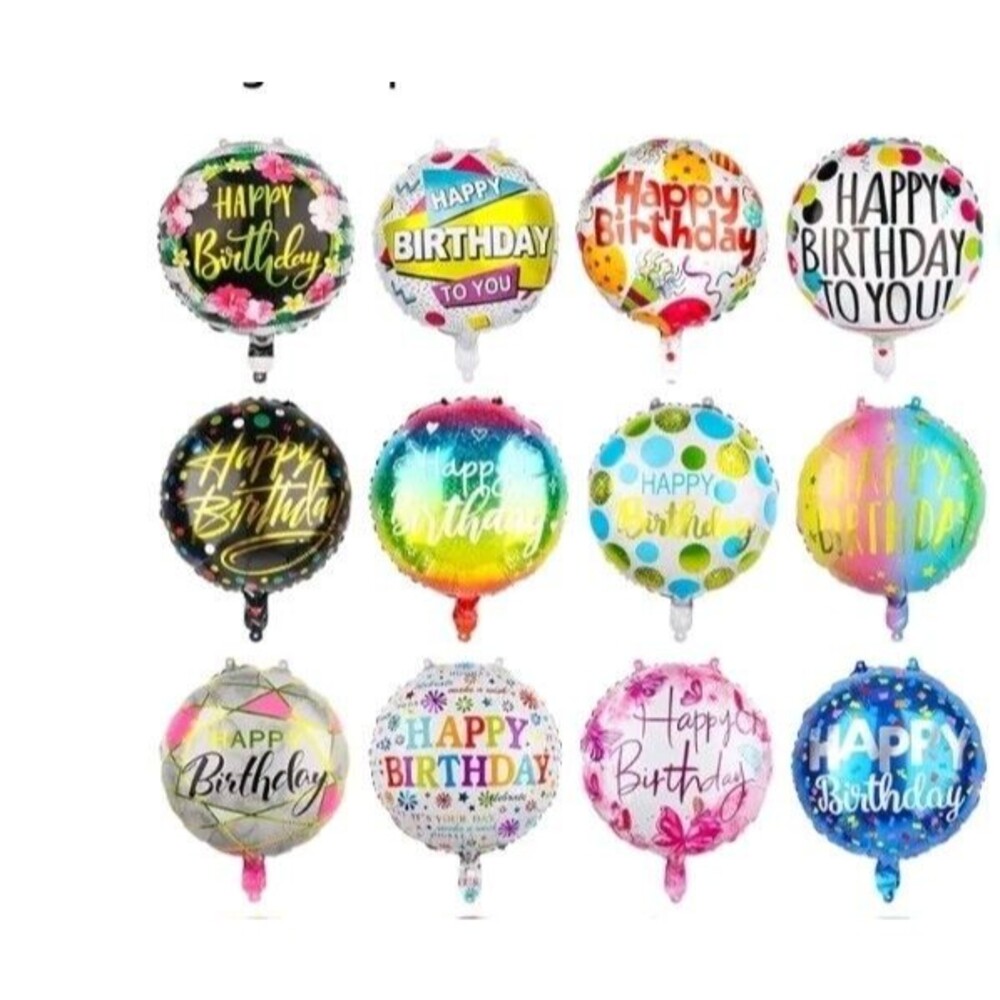 12Pcs Happy Birthday Foil Balloons, 17IN Round Birthday Mylar Balloons